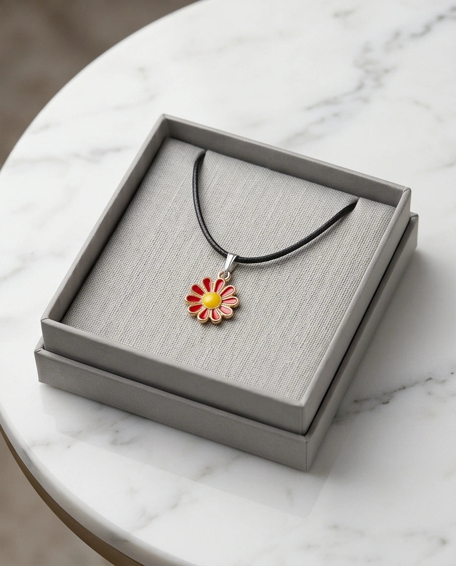 Gold and Red Flower Pendant Necklace