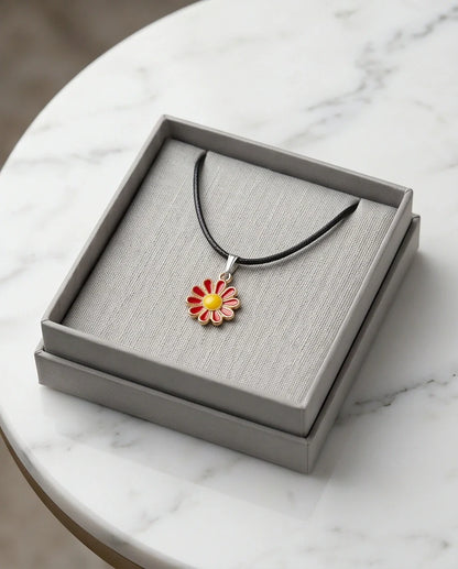 Gold and Red Flower Pendant Necklace