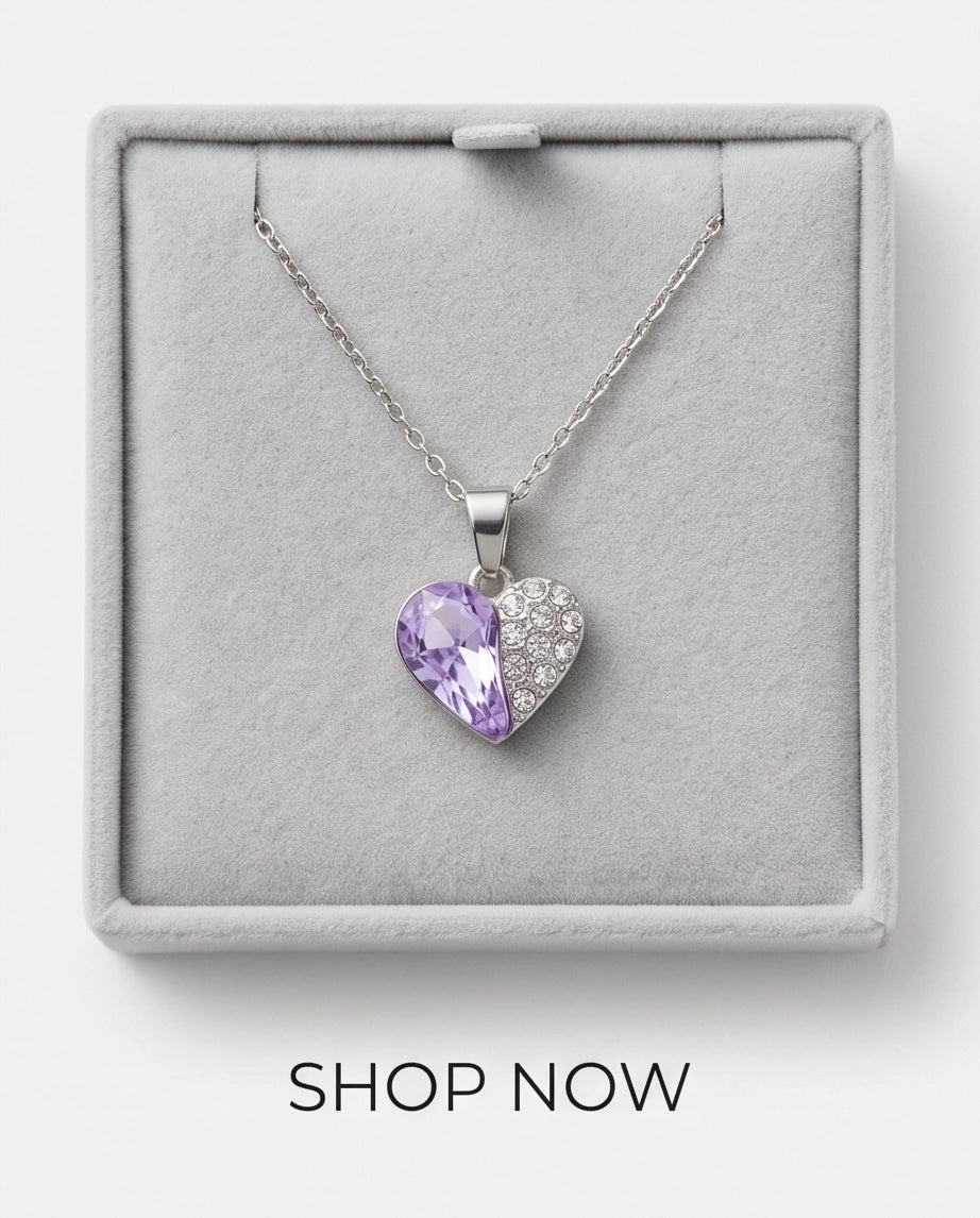Silver Amethyst Heart Pavé Pendant Necklace