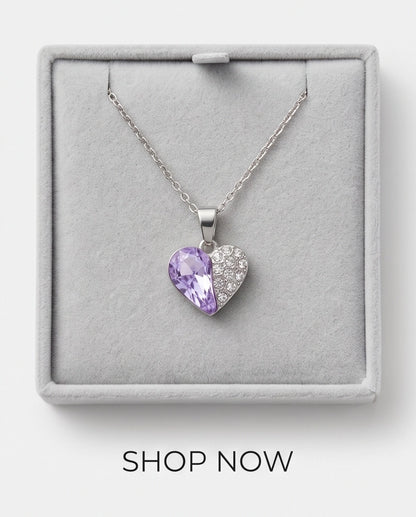 Silver Amethyst Heart Pavé Pendant Necklace