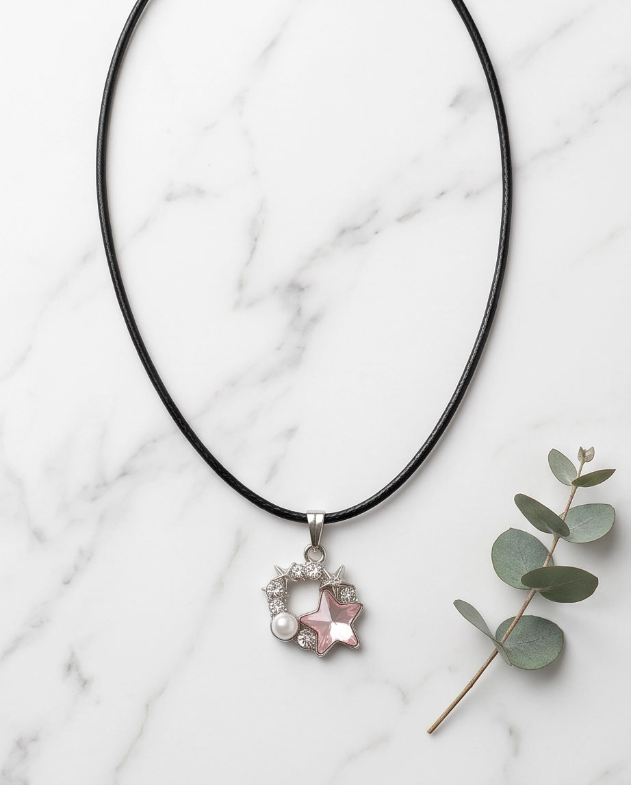 Celestial Pearl Star Wreath Cord Necklace