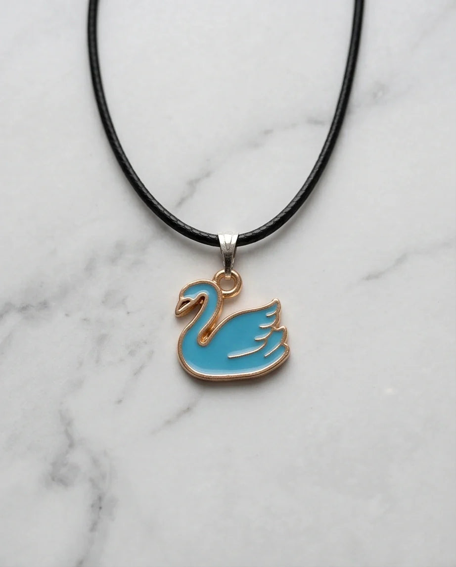 Gold and Turquoise Blue Swan Necklace