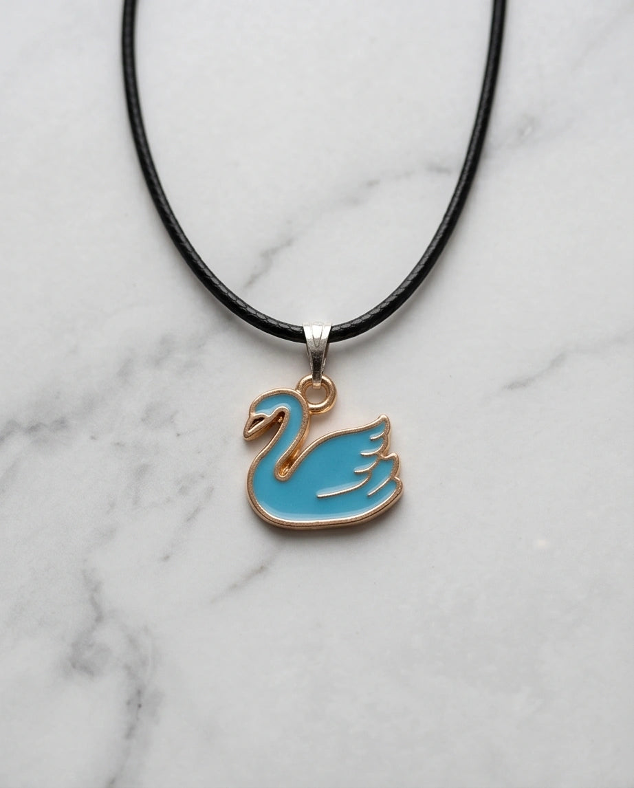 Gold and Turquoise Blue Swan Necklace