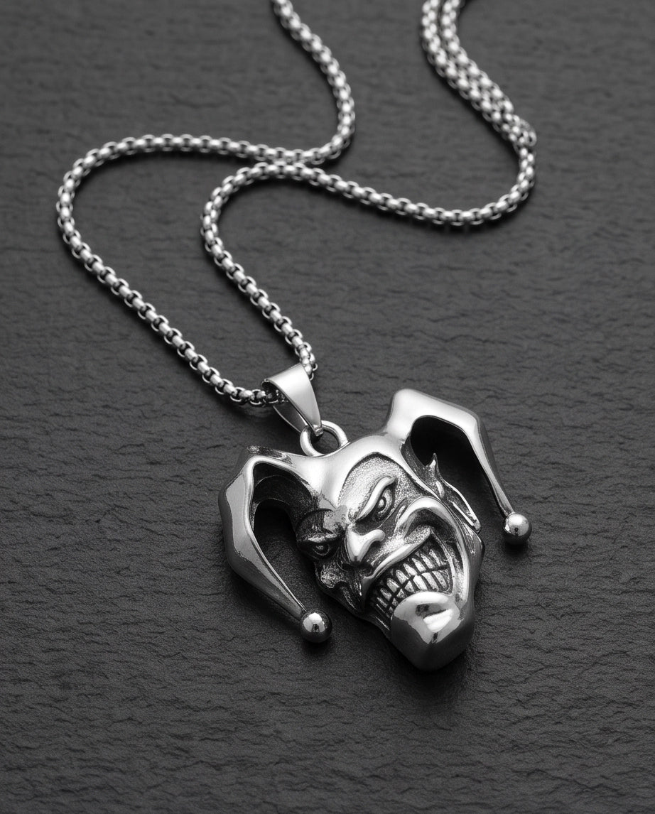 Silver Evil Jester Pendant Necklace