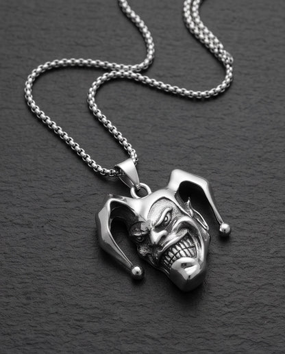 Silver Evil Jester Pendant Necklace