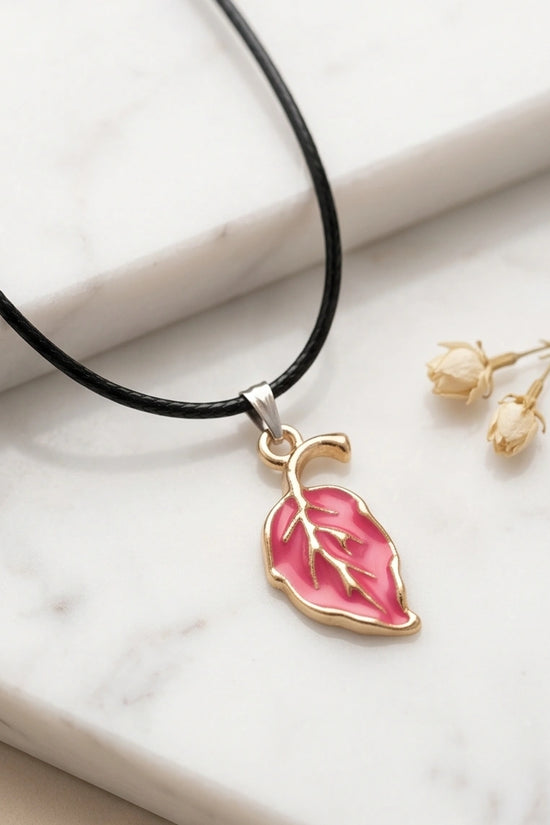 Gold and Pink Leaf Pendant Necklace