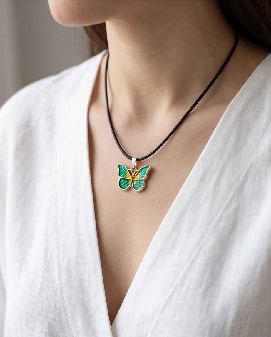 Green & Gold Butterfly Cord Necklace