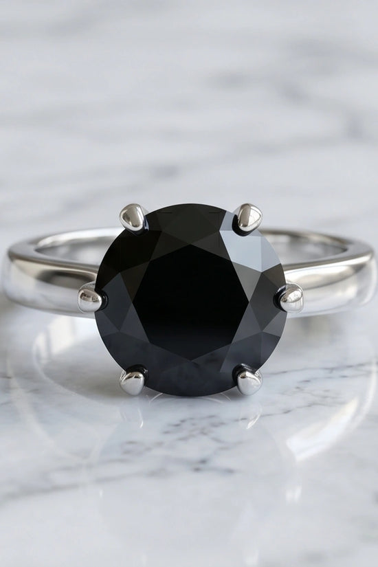 Sterling Silver Round-Cut High Crown Black Solitaire Ring