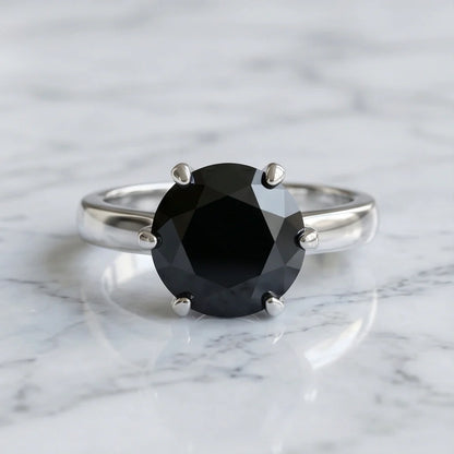 Sterling Silver Round-Cut High Crown Black Solitaire Ring