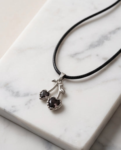 Dark Crystal Double Cherry Cord Necklace
