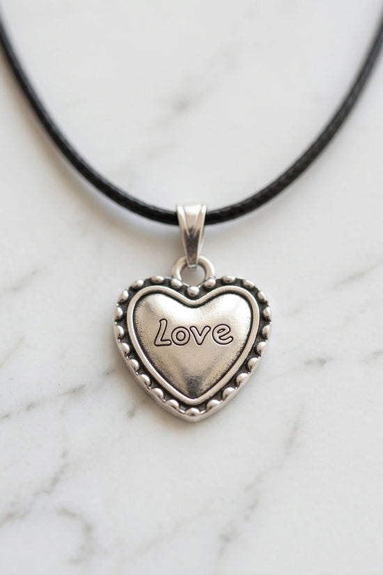 Silver Beaded Edge Love Heart Necklace