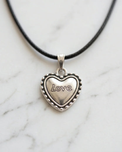 Silver Beaded Edge Love Heart Necklace