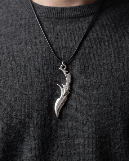 Engraved Silver Curved Dagger Cord Necklace