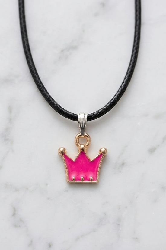 Gold and Pink Crown Pendant Necklace