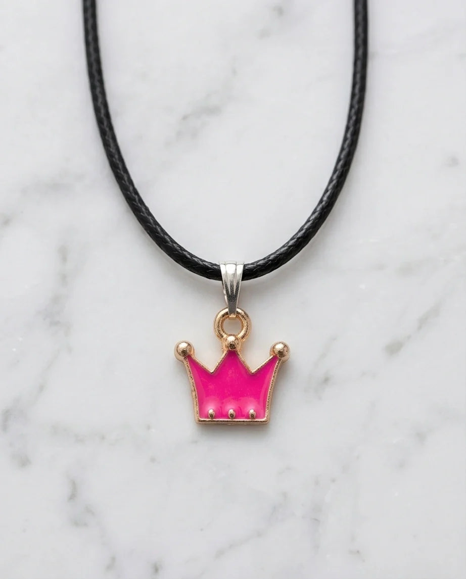 Gold and Pink Crown Pendant Necklace