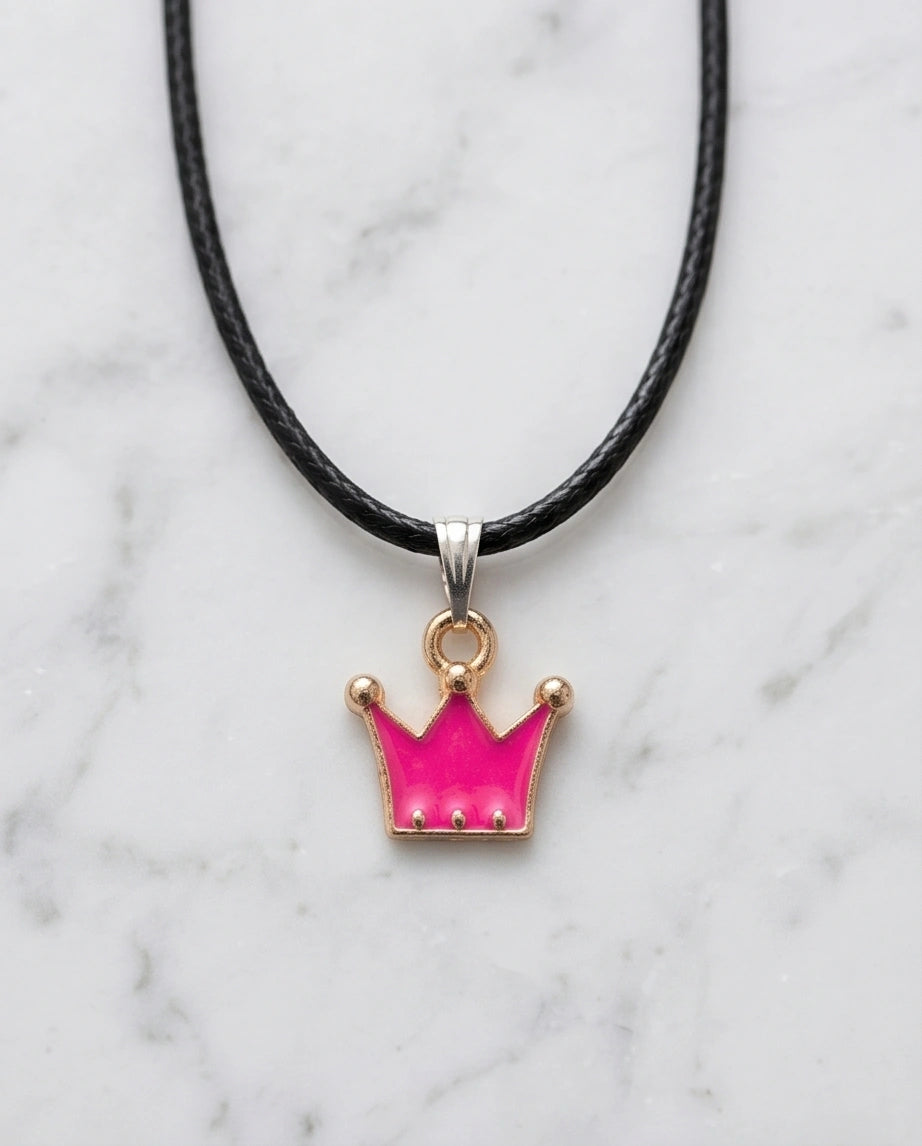 Gold and Pink Crown Pendant Necklace