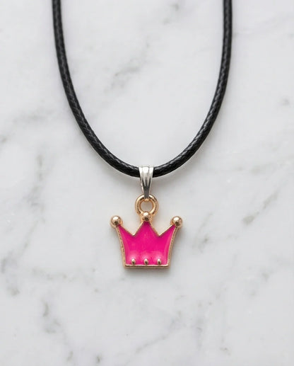 Gold and Pink Crown Pendant Necklace