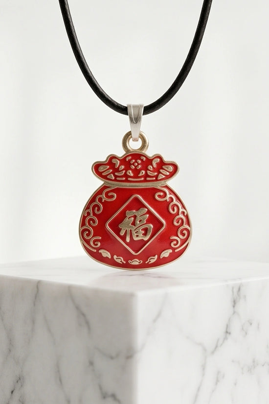 Traditional Red "Fu" Lucky Money Bag Pendant Necklace