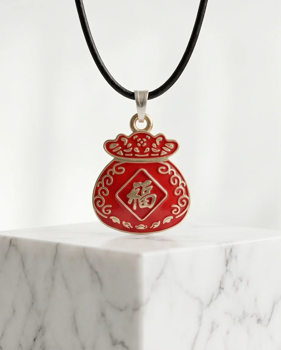 Traditional Red "Fu" Lucky Money Bag Pendant Necklace