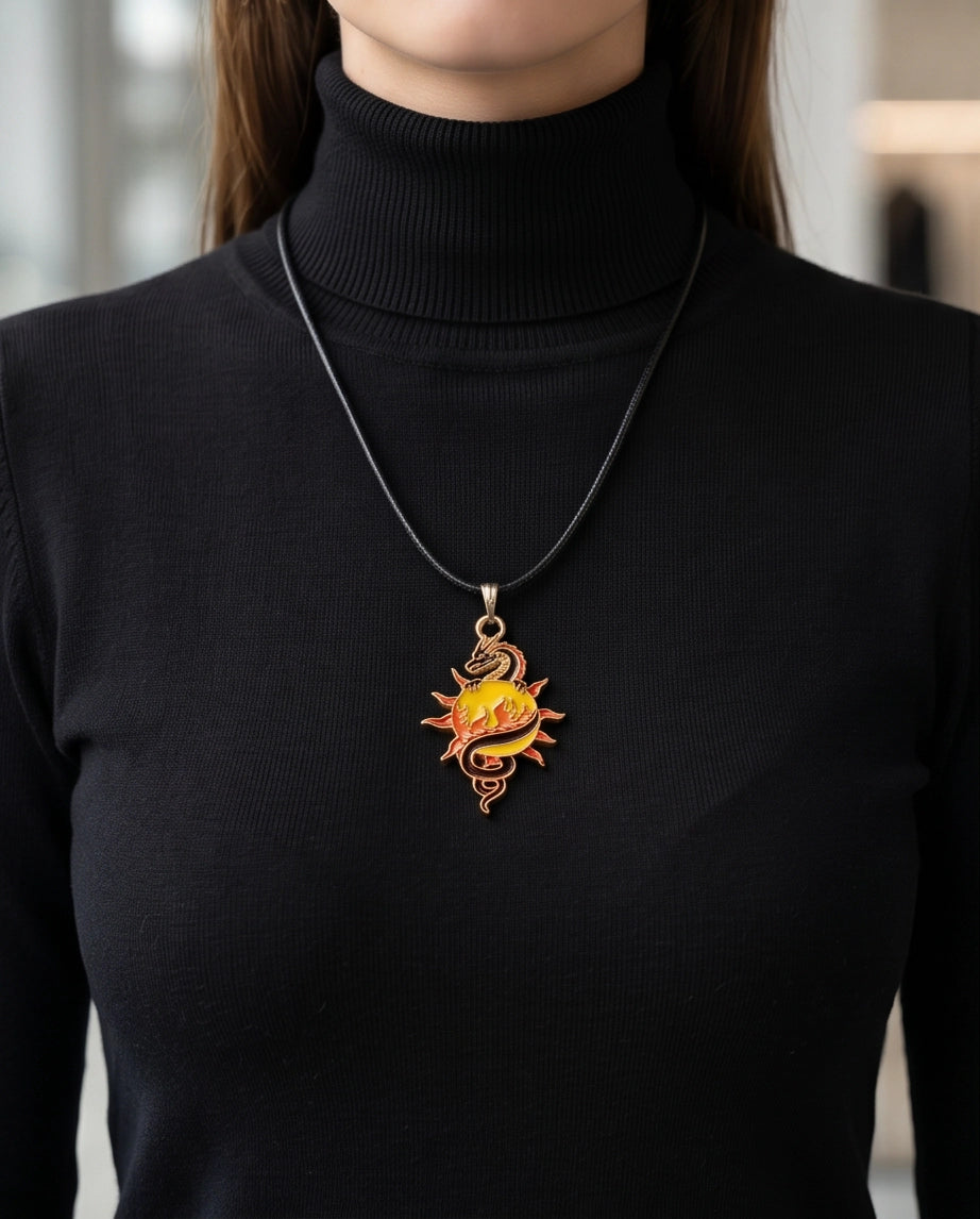 Fire Dragon & Sun Emblem Cord Necklace