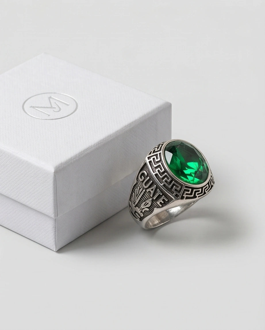 Vintage Emerald Green Military Signet Ring