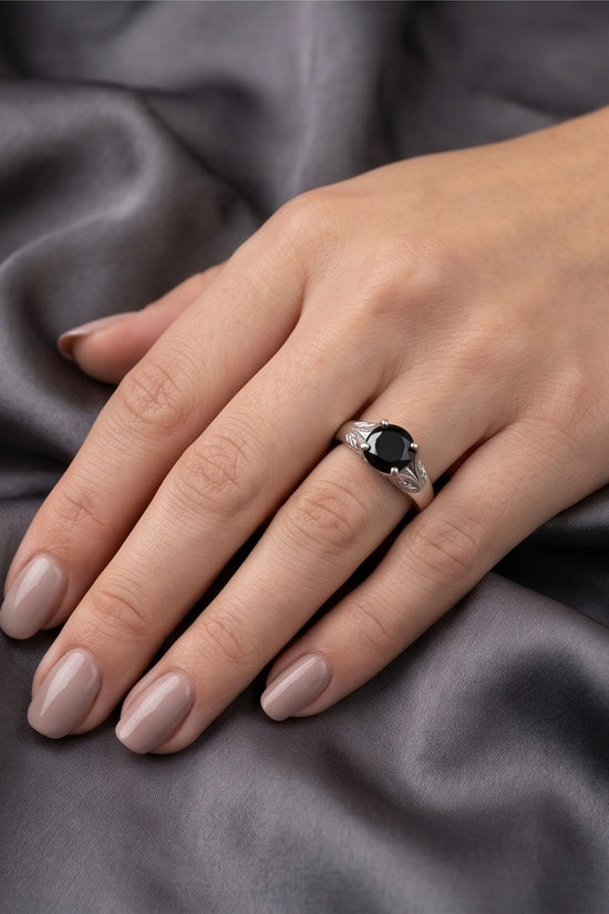 Sterling Silver Celestial Star Black Solitaire Ring