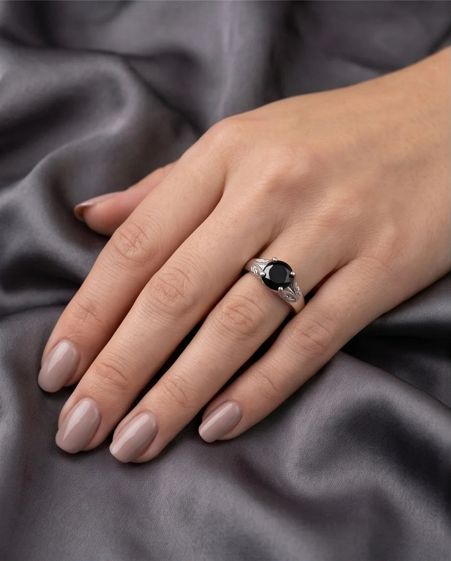 Sterling Silver Celestial Star Black Solitaire Ring