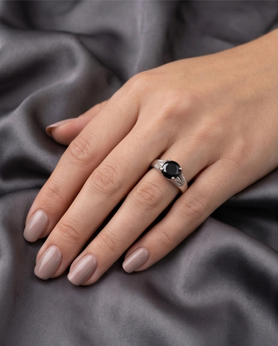 Sterling Silver Celestial Star Black Solitaire Ring
