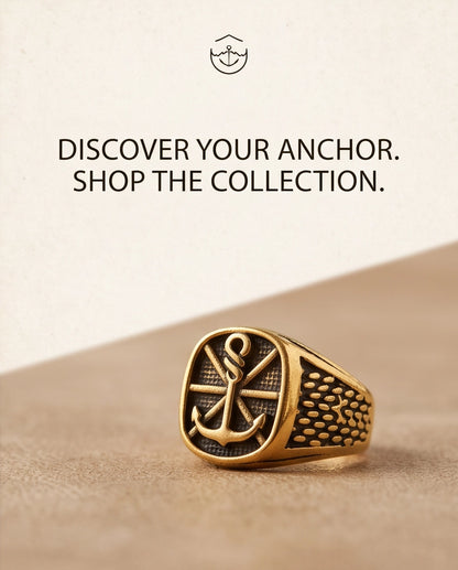 Anchor Sunburst Cushion Gold Signet Ring