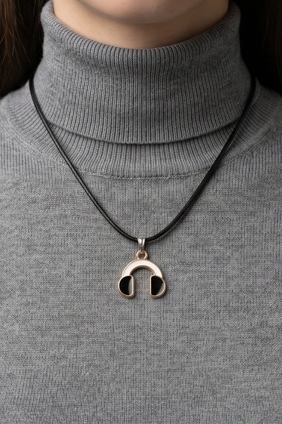 Gold and Black Headphones Necklace