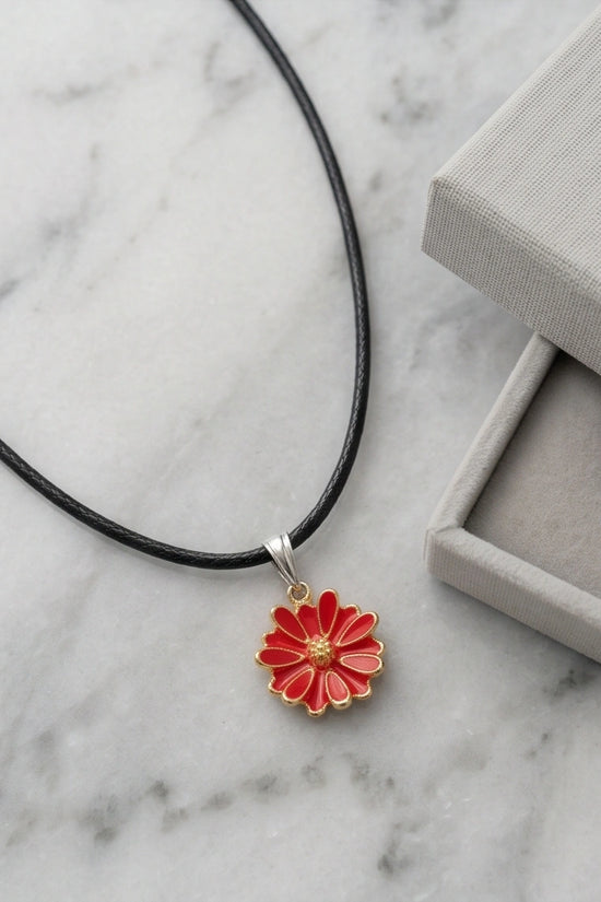 Gold and Red Marigold Pendant Necklace