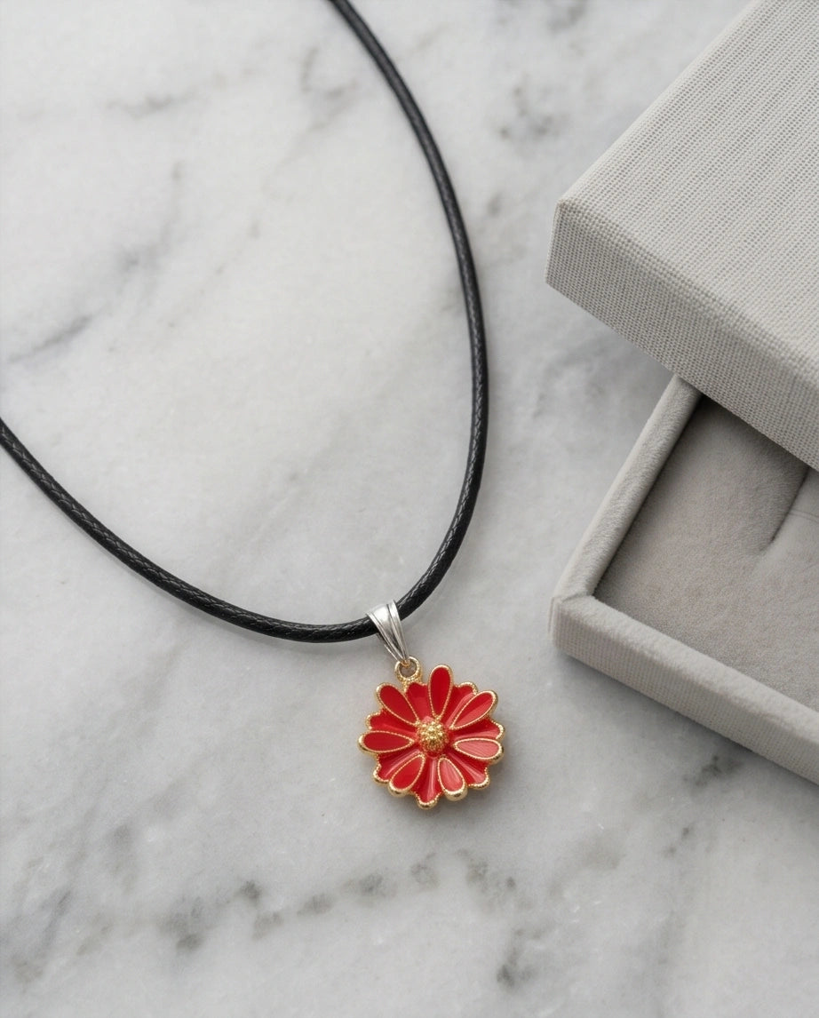 Gold and Red Marigold Pendant Necklace