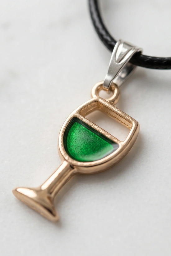 Gold and Green Wine Glass Necklace