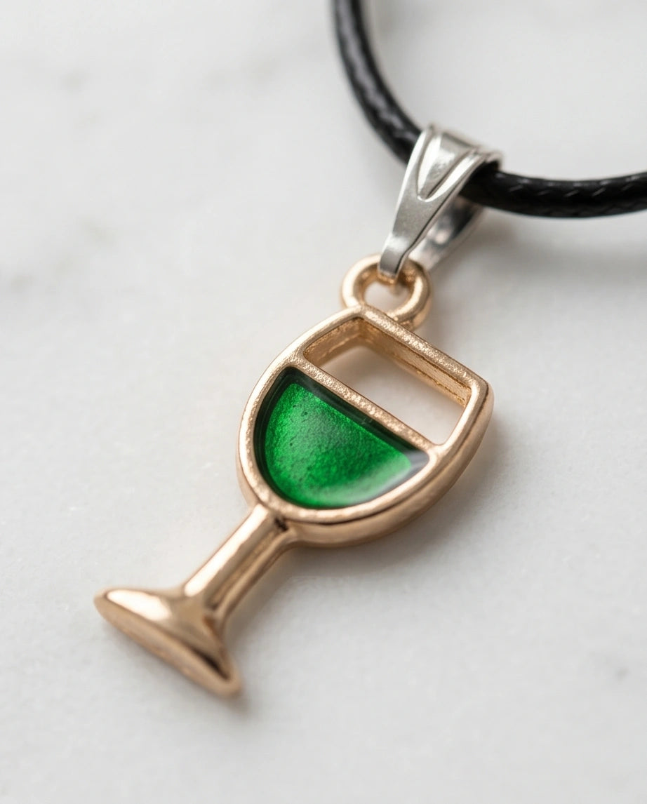 Gold and Green Wine Glass Necklace