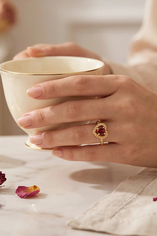 Vintage Gold Ruby Granulated Heart Ring