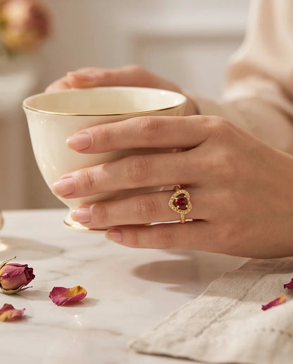 Vintage Gold Ruby Granulated Heart Ring