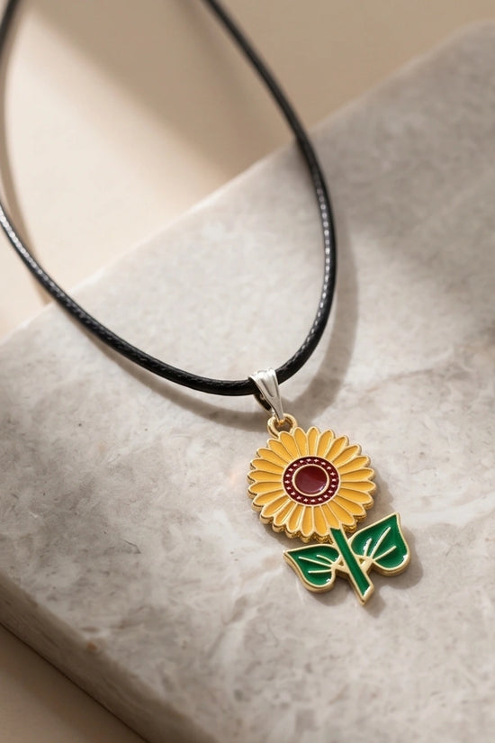 Vibrant Sunflower Enamel Pendant Necklace