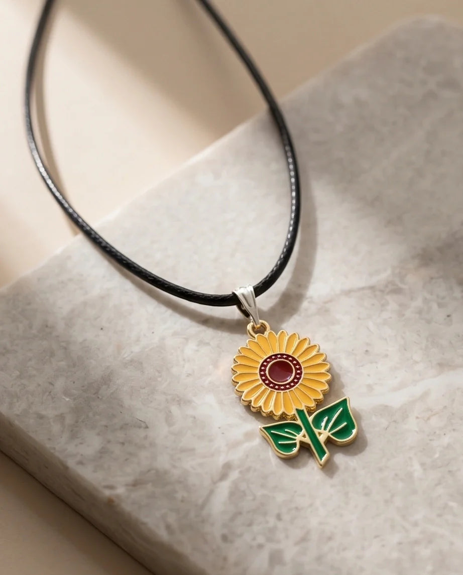 Vibrant Sunflower Enamel Pendant Necklace