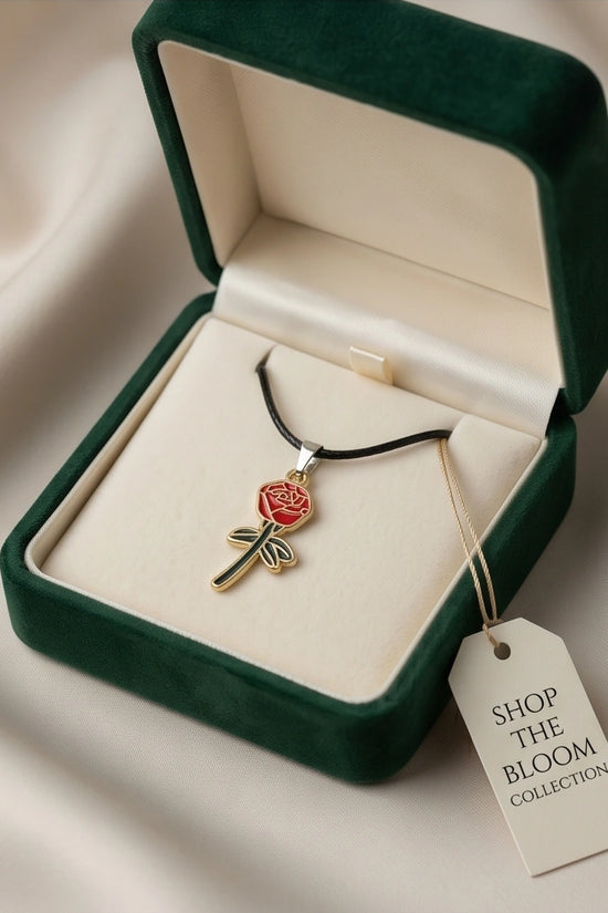 Gold and Red Blooming Rose Necklace