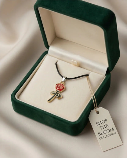 Gold and Red Blooming Rose Necklace