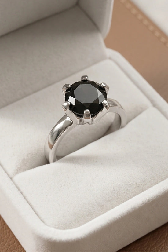 Sterling Silver Round-Cut High Crown Black Solitaire Ring