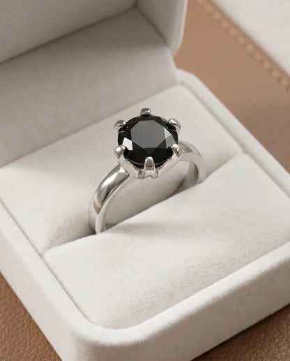 Sterling Silver Round-Cut High Crown Black Solitaire Ring