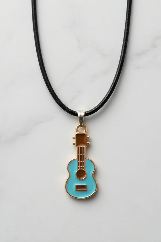 Gold and Light Blue Acoustic Guitar Necklace
