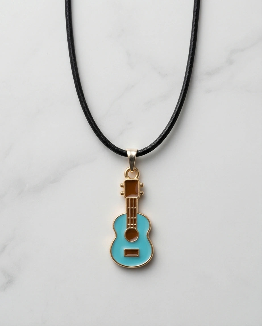Gold and Light Blue Acoustic Guitar Necklace