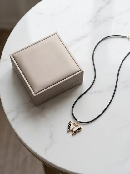Black & White Enamel Butterfly Pendant Necklace