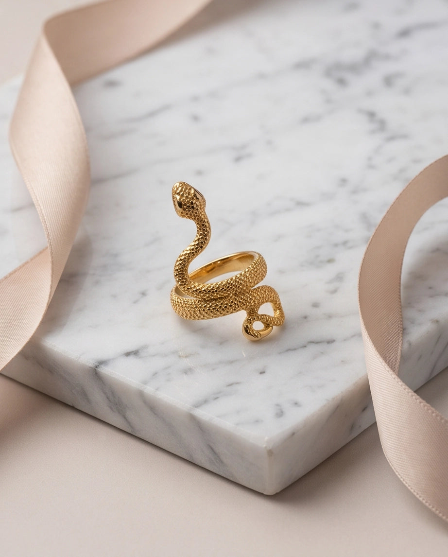 Gold Textured Serpent Wrap Ring