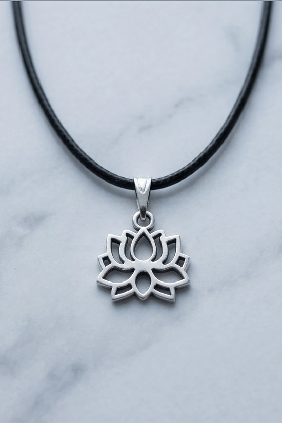 The Zen Bloom: Geometric Matte Silver Lotus Pendant Necklace