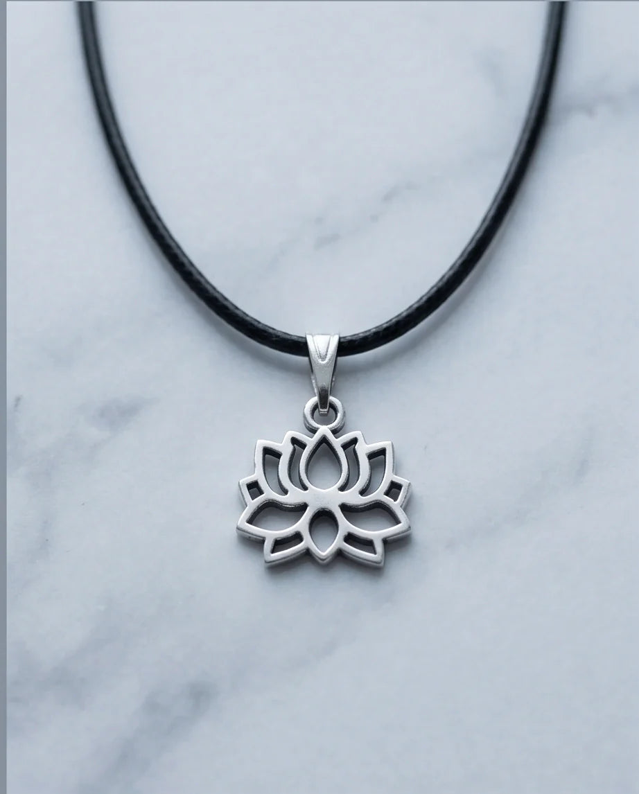 The Zen Bloom: Geometric Matte Silver Lotus Pendant Necklace