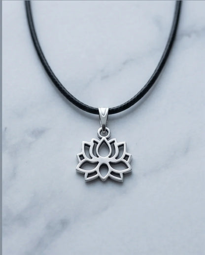 The Zen Bloom: Geometric Matte Silver Lotus Pendant Necklace