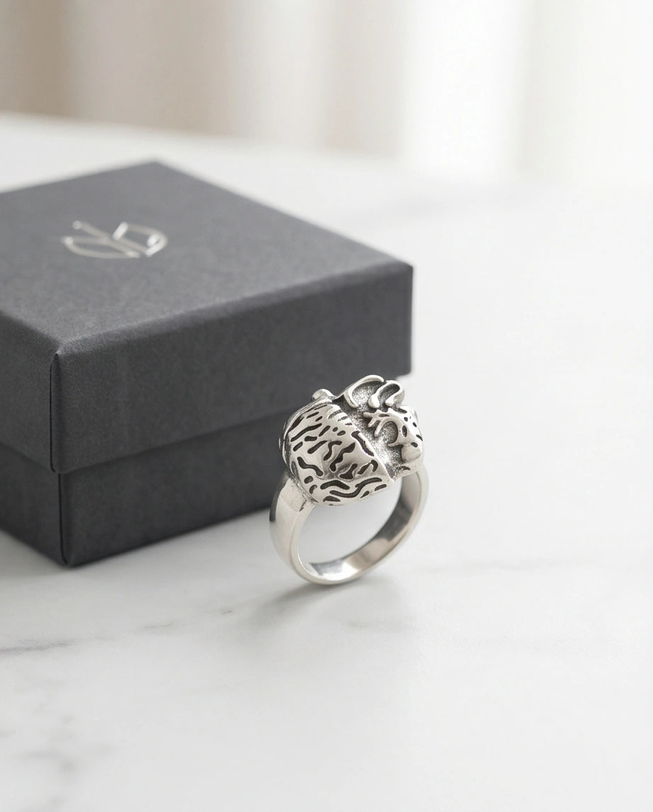 Gothic Sterling Silver Brain and Heart Split Ring